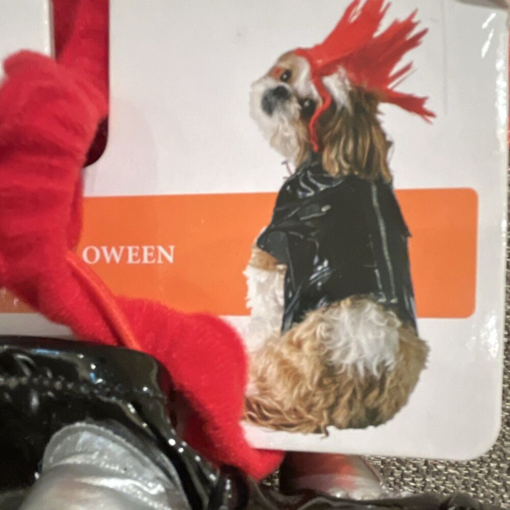 Dog Halloween Costume Punk Rocker Black Jacket Red Mohawk Wig Large New Package